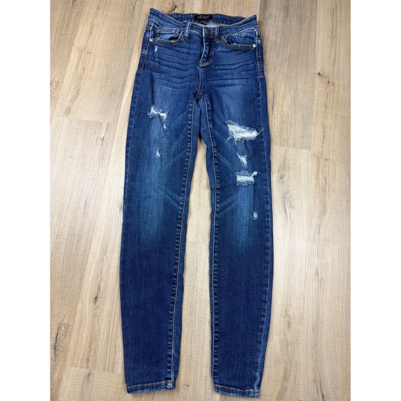 Judy Blue Denim - Judy Blue Skinny Jeans Dark Wash Distressed Denim JB82135DK Womens Size 3 26